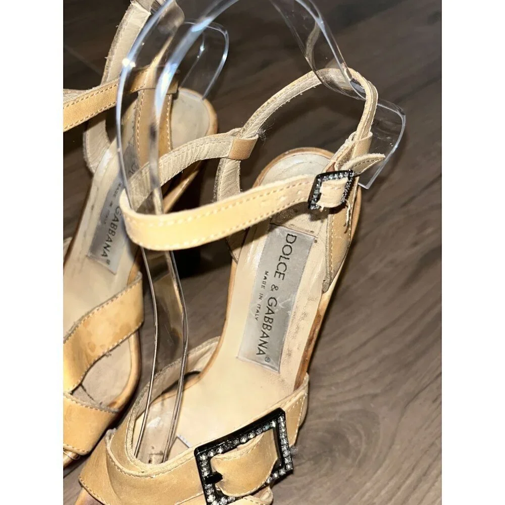 Dolce Gabbana Leather Platform Clog Sandals with Rhinestones  Womens Size 65